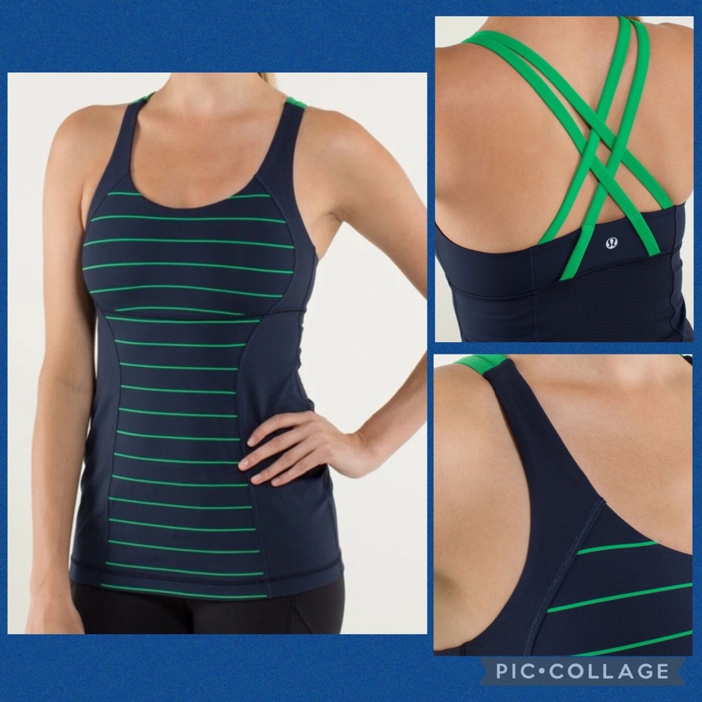 Lululemon Energy Tank In Slalom Stripe Inkwell / Inkwell / Green Bean